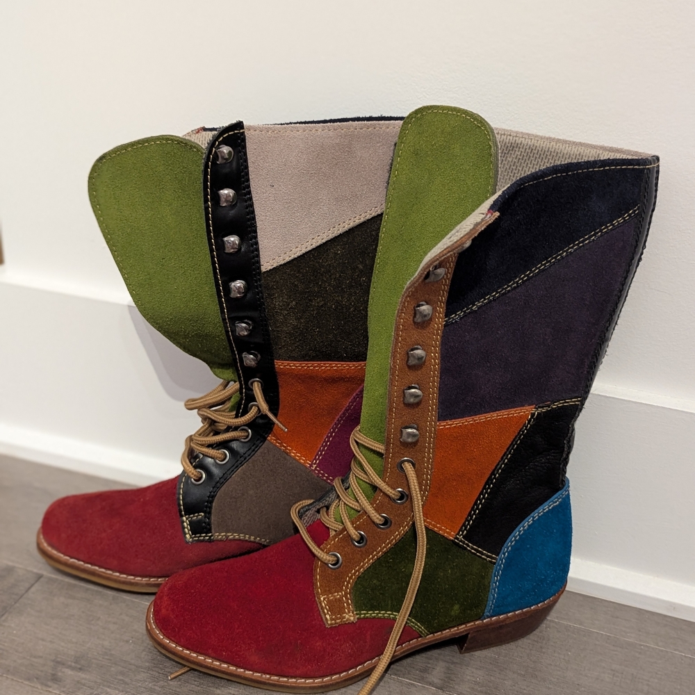 Colorful Patchwork Women's Boots Suède Native shoes  Chaski Peru Size +/- 6